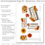 This Grateful Heart kit features — sunflower scrapbook, rustic scrapbook, handmade elements for DIY photo albums, layered die cut titles for themed layouts, coordinated background patterns and journaling spots, fall paper crafts, scrapbook paper kit, 12x12 scrapbook kit, diy scrapbook kit, acid-free double-sided scrapbook supplies, pastel paper embellishments and photo mats, autumn scrapbook, fall scrapbook kit, scrapbook craft kit, pumpkin scrapbook
