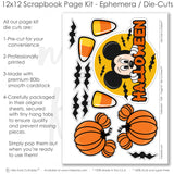 This Halloween kit features — acid-free double-sided scrapbook supplies, layered die cut titles for themed layouts, seasonal scrapbook page kits and die cuts, coordinated background patterns and journaling spots, Mickey Halloween, Kids Halloween, Family Album, ready-to-glue title banners and photo frames, Bat Die Cuts, handmade elements for DIY photo albums, Halloween Scrapbook, Candy Corn Theme, precut designs for memory journaling, creative accents for scrapbook storytelling
