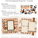 Halloween Magic scrapbook page kit includes two coordinated 12x12 printed base sheets with matching die cuts and embellishments. Designed for Halloween memories and favorite photos.