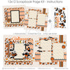 Halloween Magic 12x12 scrapbook page kit instruction image showing the completed two-page layout and placement of coordinating papers, die cuts, and photo areas. Designed for Halloween memories and favorite photos.