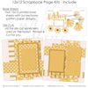 Happy scrapbook page kit includes two coordinated 12x12 printed base sheets with matching die cuts and embellishments. Designed for joyful memories and favorite photos.
