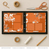 Hello Pumpkin scrapbook page kit shown in a memory album binder mockup with the finished two-page layout. A coordinated way to preserve pumpkin memories and favorite photos.