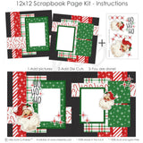 Ho Ho Ho 12x12 scrapbook page kit instruction image showing the completed two-page layout and placement of coordinating papers, die cuts, and photo areas. Designed for Santa memories and favorite photos.