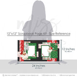 Ho Ho Ho 12x12 scrapbook page kit size reference image showing the scale of the coordinated two-page layout, printed papers, and embellishments for Santa memories and favorite photos.