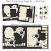 Finished Home photo layout showing black pinstripes, cream floral paper, black flower clusters, cream rose clusters, olive green leaves, large heart shape, floral heart, home title die cut. Designed for New Home Scrapbook Kit, Home Sweet Home Scrapbook Pages, a simple life title, oval bird frame, black and cream bird, floral corner clusters, layered photo mats, neutral floral palette, black dotted paper, cream polka dots, black polka dots, cream striped paper.