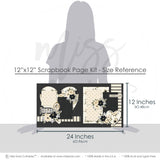 Coordinating Home papers and die cuts featuring black flower clusters, cream rose clusters, olive green leaves, large heart shape, floral heart, home title die cut, a simple life title, oval bird frame. Designed for Everyday Home Memories Layout, House Memories Scrapbook Kit, black and cream bird, floral corner clusters, layered photo mats, neutral floral palette, black dotted paper, cream polka dots, black polka dots, cream striped paper, black pinstripes, cream floral paper.