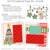 Joy To The World scrapbook page kit includes two coordinated 12x12 printed base sheets with matching die cuts and embellishments. Designed for Christmas tree memories and favorite photos.