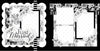 Two-page Just Married 12x12 scrapbook layout featuring black background, white scalloped frame, black floral pattern, gray floral pattern, cream polka dots, and black. Designed for wedding memories and favorite photos.