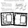 Just Married scrapbook page kit includes two coordinated 12x12 printed base sheets with matching die cuts and embellishments. Designed for wedding memories and favorite photos.