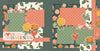 Two-page Love These Moments 12x12 scrapbook layout featuring deep sage green polka dots, soft sage green polka dots, coral polka dots, cream rose pattern, dark green floral pattern, and peach roses. Designed for family memories and favorite photos.