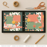 Love These Moments scrapbook page kit shown in a memory album binder mockup with the finished two-page layout. A coordinated way to preserve family memories and favorite photos.