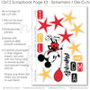 Magical Moments Boy scrapbook die cuts and ephemera sheet featuring red yellow black color palette, white photo mats, red photo mat, black photo frames, yellow star die cuts, and red star die cuts. Coordinating paper embellishments for Disney memories and favorite photos.