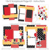 Magical Moments Boy 12x12 scrapbook page kit instruction image showing the completed two-page layout and placement of coordinating papers, die cuts, and photo areas. Designed for Disney memories and favorite photos.