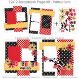 Magical Moments Girl 12x12 scrapbook page kit instruction image showing the completed two-page layout and placement of coordinating papers, die cuts, and photo areas. Designed for Disney memories and favorite photos.