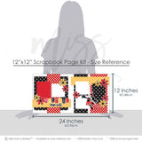 Magical Moments Girl 12x12 scrapbook page kit size reference image showing the scale of the coordinated two-page layout, printed papers, and embellishments for Disney memories and favorite photos.
