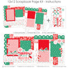 Merry And Bright 12x12 scrapbook page kit instruction image showing the completed two-page layout and placement of coordinating papers, die cuts, and photo areas. Designed for Christmas memories and favorite photos.