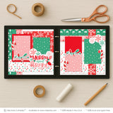 Merry And Bright scrapbook page kit shown in a memory album binder mockup with the finished two-page layout. A coordinated way to preserve Christmas memories and favorite photos.