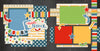 Two-page Middle School scrapbook layout featuring chalkboard background, ruler border, star pattern paper, rainbow stripe paper, pencil pattern, multicolor stars, plaid accent, notebook theme. Designed for Middle School Memories, Middle School Memories Album, arrow die cuts, pencil die cut, middle school title, banner flags, blue stars, primary colors, school icons.