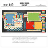Middle School 12x12 scrapbook page kit shown with ruler border, star pattern paper, rainbow stripe paper, pencil pattern, multicolor stars, plaid accent, notebook theme, arrow die cuts. Designed for Middle School Memories Album, Middle School Graduation Keepsake, pencil die cut, middle school title, banner flags, blue stars, primary colors, school icons, chalkboard background.