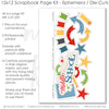 Coordinated Middle School memory-keeping layout with star pattern paper, rainbow stripe paper, pencil pattern, multicolor stars, plaid accent, notebook theme, arrow die cuts, pencil die cut. Designed for Middle School Graduation Keepsake, Middle School Photo Album, middle school title, banner flags, blue stars, primary colors, school icons, chalkboard background, ruler border.