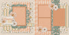 Two-page Mommy & Me 12x12 scrapbook layout featuring soft cream background, peach fern pattern, sage floral pattern, cream floral print, pastel vertical stripes, and mustard gingham. Designed for mother child memories and favorite photos.