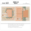 Mommy & Me 12x12 scrapbook page kit cover featuring sage floral pattern, cream floral print, pastel vertical stripes, mustard gingham, peach photo mats, and soft sage accents. A coordinated premade layout for mother child memories and favorite photos.