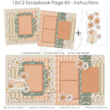 Mommy & Me 12x12 scrapbook page kit instruction image showing the completed two-page layout and placement of coordinating papers, die cuts, and photo areas. Designed for mother child memories and favorite photos.