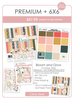 Bloom and Grow Monthly Subscription Box - Premium + 6x6. Main product presentation showing the October 2026 box with 12x12 floral paper, 6x6 paper, die cuts, stickers and coordinating cardstock.