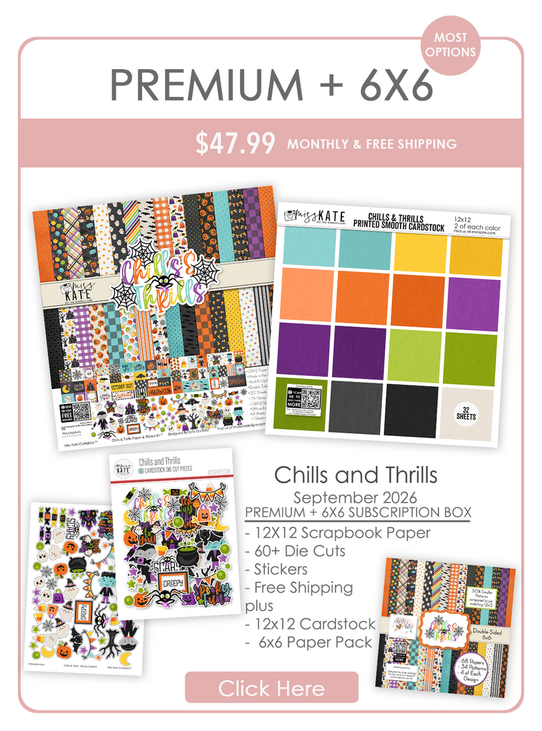 Chills and Thrills Monthly Subscription Box - Premium + 6x6. main product presentation showing the September 2026 Premium + 6x6 box contents.
