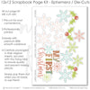 My First Christmas Pink scrapbook die cuts and ephemera sheet featuring aqua snowflake pattern, green snowflake pattern, scalloped white border, pink scallop pattern, blush photo mats, and coral photo mats. Coordinating paper embellishments for baby Christmas memories and favorite photos.