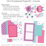 Detailed My Little Monster Pink scrapbook design featuring aqua pink purple palette, white polka dot pattern, multicolor circle pattern, pink star pattern, aqua star pattern, purple star pattern, pink dotted paper, layered purple frames. Designed for Little Monster Scrapbook Kit, Kids Monster Scrapbook Pages, bright pink photo mat, aqua photo mat, star die cuts, eyeball die cuts, my little monster title, pink furry monster, purple one eyed monster, large cartoon eyeballs.