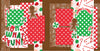 Two-page Oh What Fun 12x12 scrapbook layout featuring gingerbread brown background, red polka dots, green polka dots, candy cane pattern, peppermint candy pattern, and gingerbread cookie pattern. Designed for Christmas candy memories and favorite photos.