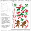 Oh What Fun scrapbook die cuts and ephemera sheet featuring peppermint candy pattern, gingerbread cookie pattern, red green cream color palette, gingerbread people, peppermint candies, and candy canes. Coordinating paper embellishments for Christmas candy memories and favorite photos.