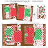 Oh What Fun 12x12 scrapbook page kit instruction image showing the completed two-page layout and placement of coordinating papers, die cuts, and photo areas. Designed for Christmas candy memories and favorite photos.