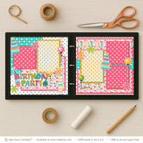 Birthday Party Pink scrapbook page kit — Girls Scrapbook Kit, DIY Scrapbook Kit, ready-to-glue title banners and photo frames, handmade elements for DIY photo albums, Birthday Memories, acid-free double-sided scrapbook supplies, Party Scrapbook, Scrapbook Page Kit, pastel paper embellishments and photo mats, seasonal scrapbook page kits and die cuts, layered die cut titles for themed layouts, Scrapbook Layout, Birthday Paper Kit, precut designs for memory journaling
