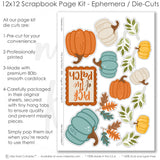 Coordinated Pick Of The Patch memory-keeping layout with brown floral dot pattern, orange berry branches, multicolor fall plaid, sage green polka dots, scalloped green photo mat, orange speckled background, cream pumpkin accents, teal pumpkin die cuts. Designed for Fall Family Scrapbook Pages, Autumn Pumpkin Scrapbook Layout, orange pumpkin die cuts, yellow pumpkin die cuts, green leafy sprigs, orange brown teal leaves, Pick of the Patch title, layered pumpkin clusters, autumn foliage accents.