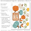 Coordinated Pick Of The Patch memory-keeping layout with brown floral dot pattern, orange berry branches, multicolor fall plaid, sage green polka dots, scalloped green photo mat, orange speckled background, cream pumpkin accents, teal pumpkin die cuts. Designed for Fall Family Scrapbook Pages, Autumn Pumpkin Scrapbook Layout, orange pumpkin die cuts, yellow pumpkin die cuts, green leafy sprigs, orange brown teal leaves, Pick of the Patch title, layered pumpkin clusters, autumn foliage accents.
