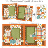Finished Pick Of The Patch photo layout showing multicolor fall plaid, sage green polka dots, scalloped green photo mat, orange speckled background, cream pumpkin accents, teal pumpkin die cuts, orange pumpkin die cuts, yellow pumpkin die cuts. Designed for Pumpkin Picking Scrapbook Kit, Fall Festival Scrapbook Pages, green leafy sprigs, orange brown teal leaves, Pick of the Patch title, layered pumpkin clusters, autumn foliage accents, warm harvest palette, orange pumpkin pattern.