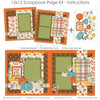 Finished Pick Of The Patch photo layout showing multicolor fall plaid, sage green polka dots, scalloped green photo mat, orange speckled background, cream pumpkin accents, teal pumpkin die cuts, orange pumpkin die cuts, yellow pumpkin die cuts. Designed for Pumpkin Picking Scrapbook Kit, Fall Festival Scrapbook Pages, green leafy sprigs, orange brown teal leaves, Pick of the Patch title, layered pumpkin clusters, autumn foliage accents, warm harvest palette, orange pumpkin pattern.
