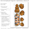 Coordinated Pumpkin Carving memory-keeping layout with orange lattice pattern, black star pattern, orange photo mats, jack o lantern pumpkins, stacked pumpkin faces, pumpkin carving title, orange black palette, white outlined die cuts. Designed for Halloween Pumpkin Scrapbook Pages, Jack O Lantern Scrapbook Layout, layered halloween papers, small gold stars, repeating pumpkin illustrations, bold black borders, orange patterned blocks, orange pumpkin pattern, black pumpkin background.