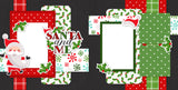 Two-page Santa And Me 12x12 scrapbook layout featuring black dotted background, red polka dots, green polka dots, red plaid pattern, green plaid pattern, and holly berry pattern. Designed for Santa memories and favorite photos.
