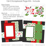 Santa And Me scrapbook page kit includes two coordinated 12x12 printed base sheets with matching die cuts and embellishments. Designed for Santa memories and favorite photos.
