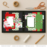 Santa And Me scrapbook page kit shown in a memory album binder mockup with the finished two-page layout. A coordinated way to preserve Santa memories and favorite photos.