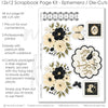 Coordinated Sisters memory-keeping layout with olive green photo mats, taupe polka dots, black lattice pattern, cream dotted background, black leafy pattern, cream rose clusters, black flower clusters, olive green leaves. Designed for Sister Memories Scrapbook Layout, Sisters Photo Scrapbook Pages, sisters title die cut, bird postage stamp, floral postage stamp, cream butterfly, black butterfly, decorative lace border, large floral clusters, vintage bird frame, black floral paper.