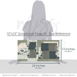 Coordinating So Cute Green papers and die cuts featuring olive green stars, dark teal stars, leafy branch accents, layered star clusters, so cute title, mixed typography title, arched plaid panel, floral paper blocks. Designed for Family Memories Scrapbook Kit, Everyday Moments Scrapbook Layout, white outlined die cuts, sage green background, dark teal accents, cream plaid pattern, small blue floral pattern, gray polka dots, dark plaid strips.