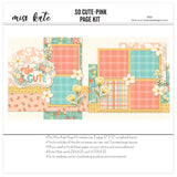 So Cutepink 12x12 scrapbook page kit shown with teal plaid paper, multicolor plaid pattern, cream floral silhouette pattern, teal floral paper, yellow tiny flower pattern, peach mini floral pattern, tiny multicolor dots, white daisies with yellow centers. Designed for Floral Scrapbook Page Kit, Cute Scrapbook Page Kit, yellow tulip flowers, green leafy stems, coral teal yellow flower clusters, So Cute title die cut, scalloped floral label, layered flower embellishments.
