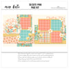 So Cutepink 12x12 scrapbook page kit shown with teal plaid paper, multicolor plaid pattern, cream floral silhouette pattern, teal floral paper, yellow tiny flower pattern, peach mini floral pattern, tiny multicolor dots, white daisies with yellow centers. Designed for Floral Scrapbook Page Kit, Cute Scrapbook Page Kit, yellow tulip flowers, green leafy stems, coral teal yellow flower clusters, So Cute title die cut, scalloped floral label, layered flower embellishments.