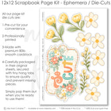 Coordinated So Cutepink memory-keeping layout with multicolor plaid pattern, cream floral silhouette pattern, teal floral paper, yellow tiny flower pattern, peach mini floral pattern, tiny multicolor dots, white daisies with yellow centers, yellow tulip flowers. Designed for Cute Scrapbook Page Kit, Spring Floral Scrapbook Kit, green leafy stems, coral teal yellow flower clusters, So Cute title die cut, scalloped floral label, layered flower embellishments, coral teal yellow palette.