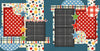 Two-page So Handsome 12x12 scrapbook layout featuring deep teal background, red star pattern, blue star pattern, multicolor polka dots, multicolor plaid, and charcoal gray plaid. Designed for boyhood memories and favorite photos.