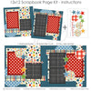 So Handsome 12x12 scrapbook page kit instruction image showing the completed two-page layout and placement of coordinating papers, die cuts, and photo areas. Designed for boyhood memories and favorite photos.